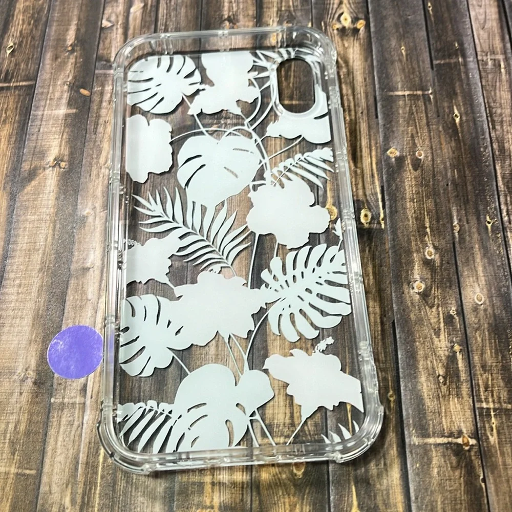 5for$10 Transparent Tropical Leafs With Pink Floral iPhone XR Phone Case NWT